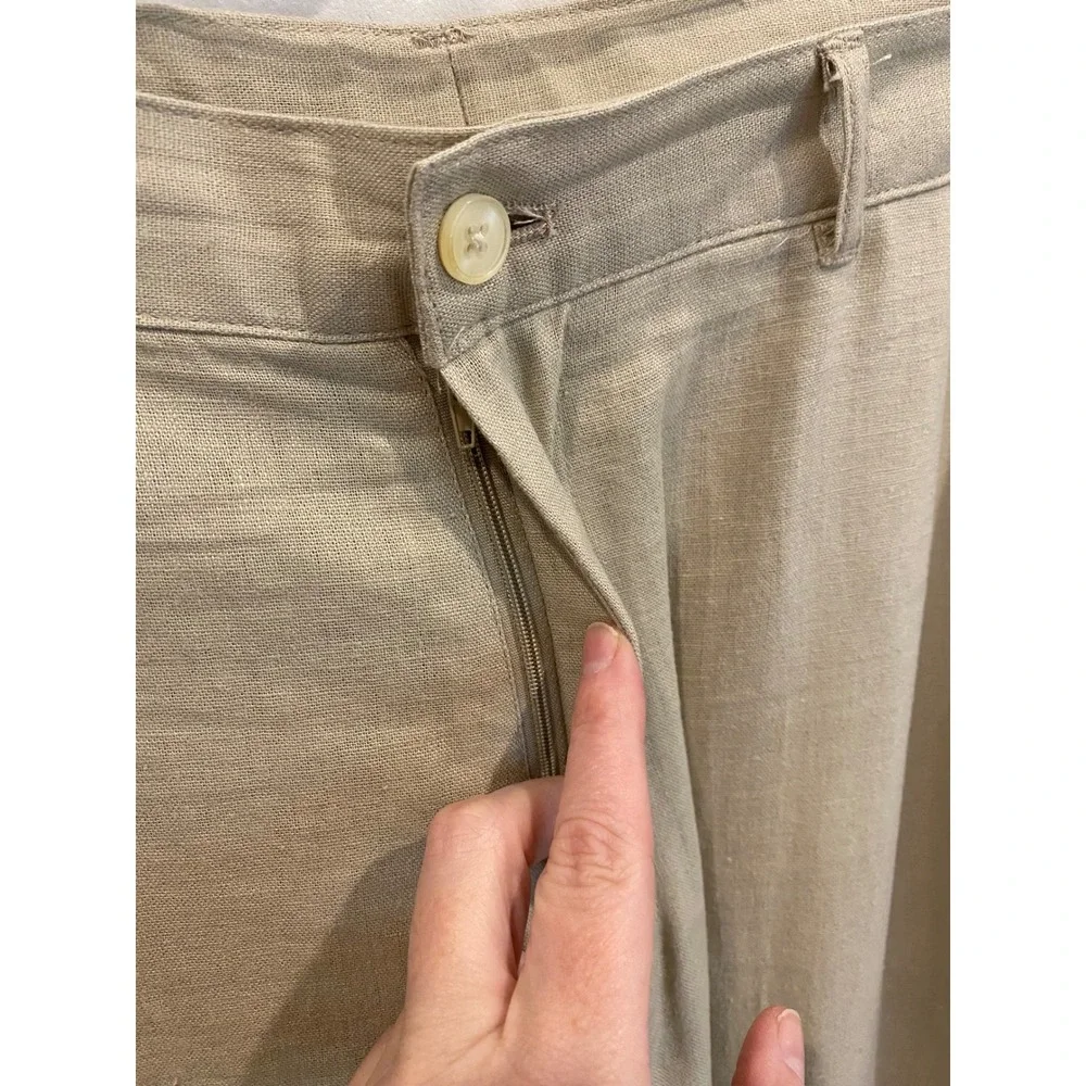 Mens Khaki Linen Blend Flat‎ Front Dress Pants Casual Trousers 36x30